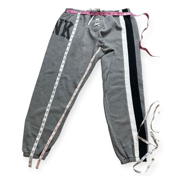 PINK VICTORIA’S SECRET Women’s Gray Black White Lace Up Front Sweatpants Size Me - Picture 4 of 4